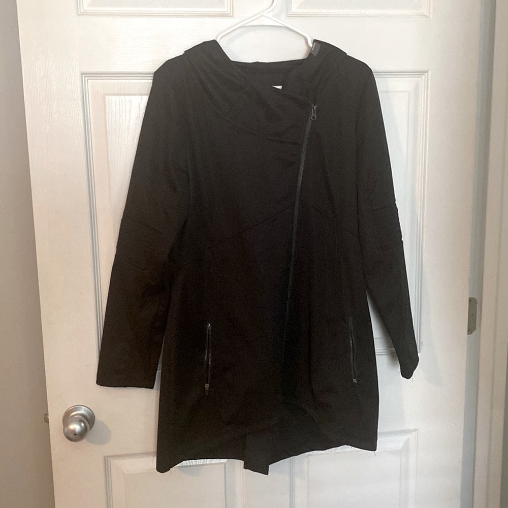 Mid length Black zip jacket with hood